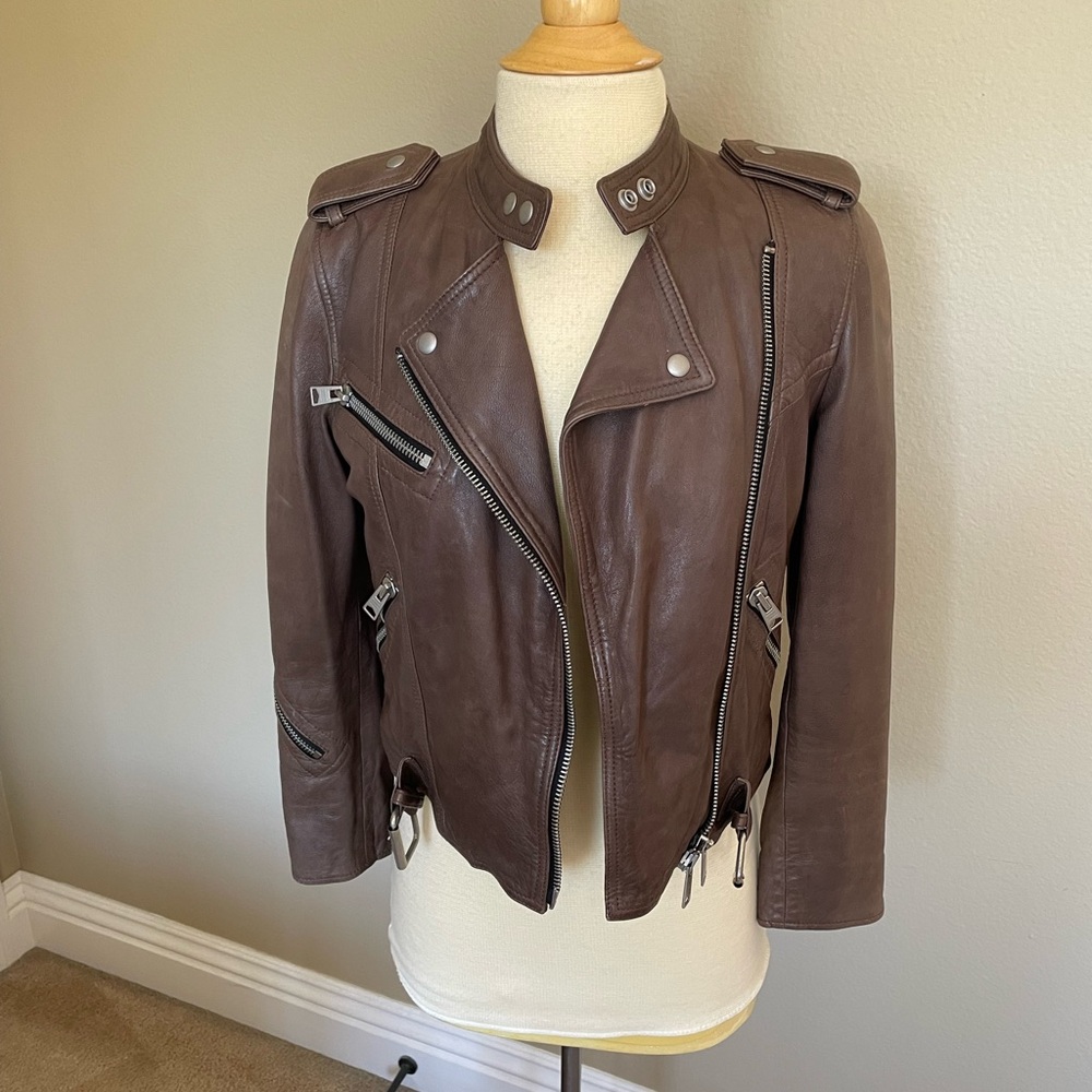 AllSaints Women's Brown Atkinson Leather Biker Jacket